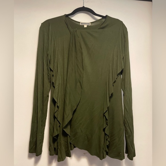 Pleione Olive Green Women’s Cardigan Ruffle Long Sleeve Sweater Size Large - Picture 1 of 5